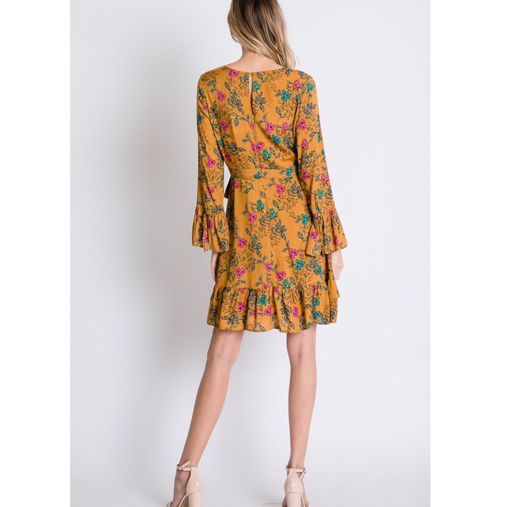 🌷Floral Long Sleeve Faux Wrap Dress - Picture 3 of 8